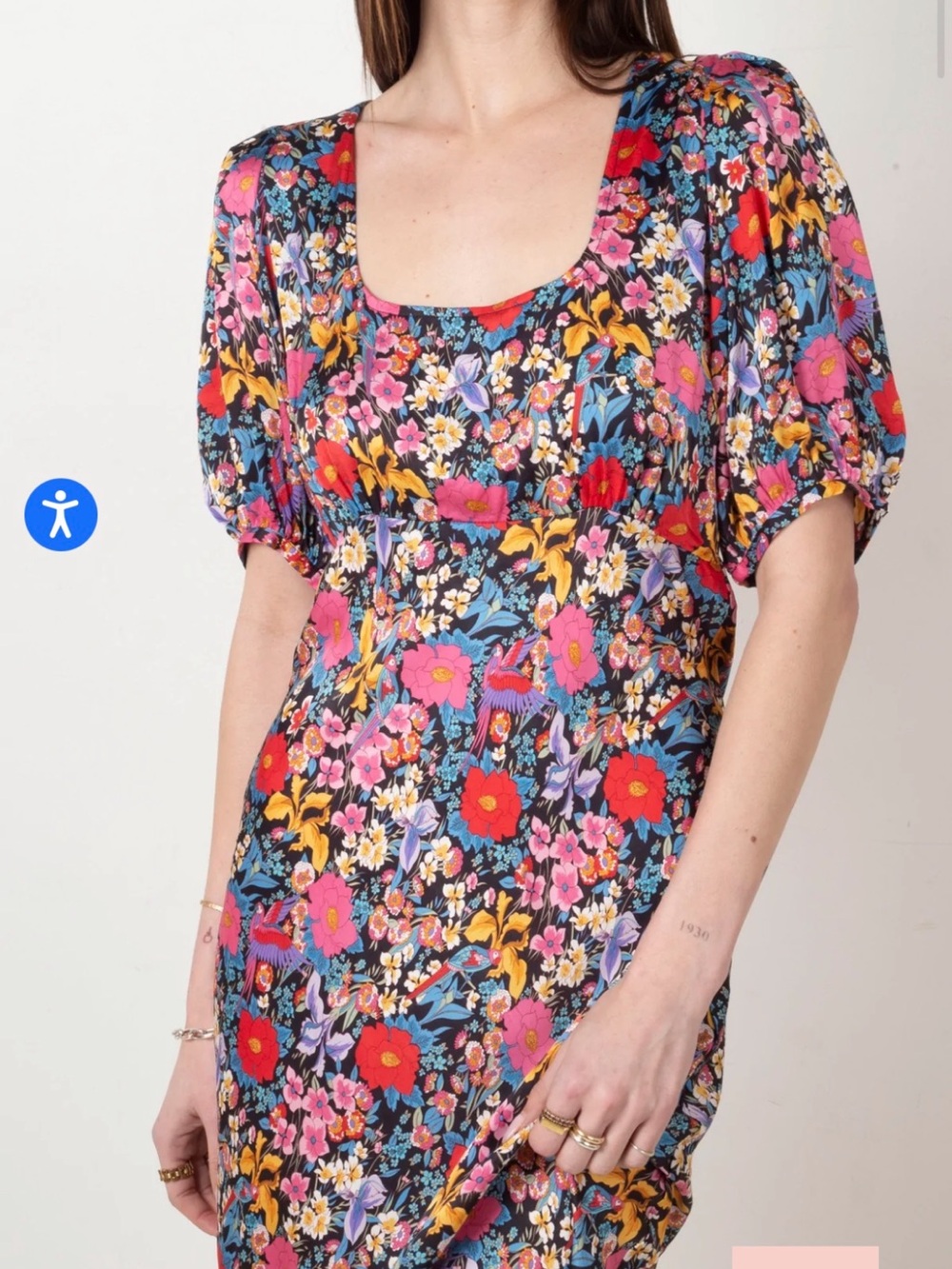 SPELL Floral Puff Sleeve Midi Dress | Boho Cottagecore Romantic | Size XS
